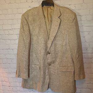 Men's Tan Tweed Silk Town Craft Sport Coat Jacket Blazer 2 button